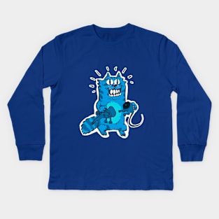 pyscho cat and unlucky mouse funny cartoon blue tint Kids Long Sleeve T-Shirt